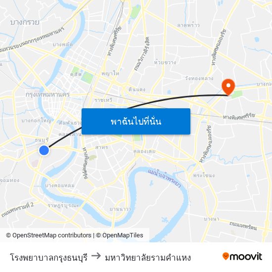 โรงพยาบาลกรุงธนบุรี to มหาวิทยาลัยรามคำแหง map