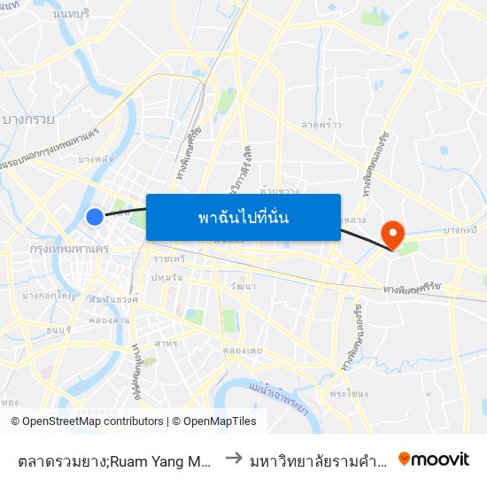 ตลาดรวมยาง;Ruam Yang Market to มหาวิทยาลัยรามคำแหง map