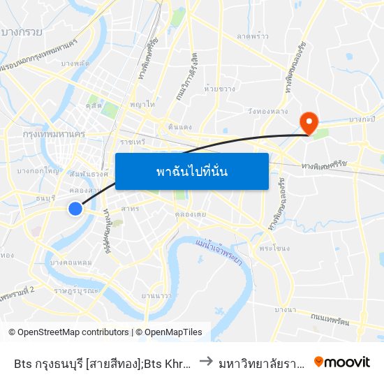 Bts กรุงธนบุรี [สายสีทอง];Bts Khrung Thon Buri to มหาวิทยาลัยรามคำแหง map