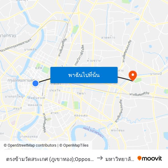 ตรงข้ามวัดสระเกศ (ภูเขาทอง);Opposite WAT Saket (Phu Khao Thong) to มหาวิทยาลัยรามคำแหง map