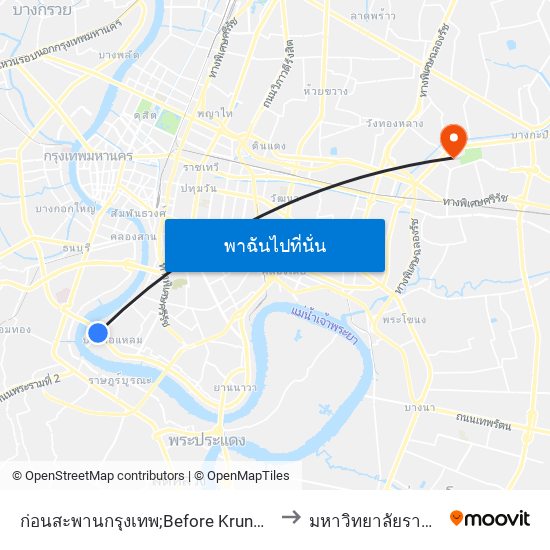 ก่อนสะพานกรุงเทพ;Before Krungthep Bridge to มหาวิทยาลัยรามคำแหง map