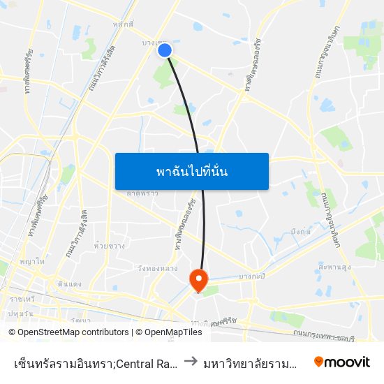 เซ็นทรัลรามอินทรา;Central Ramintra to มหาวิทยาลัยรามคำแหง map