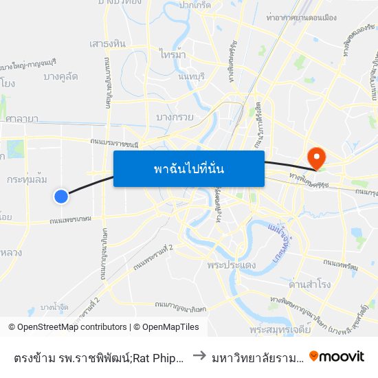 ตรงข้าม รพ.ราชพิพัฒน์;Rat Phiphat Hospital to มหาวิทยาลัยรามคำแหง map