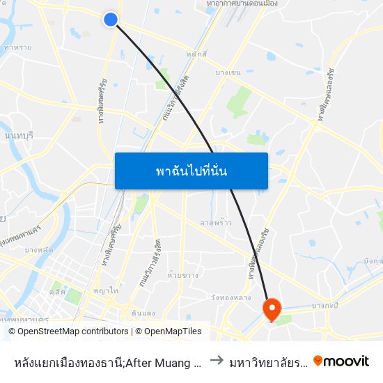 หลังแยกเมืองทองธานี;After Muang Thong Thani Junction to มหาวิทยาลัยรามคำแหง map