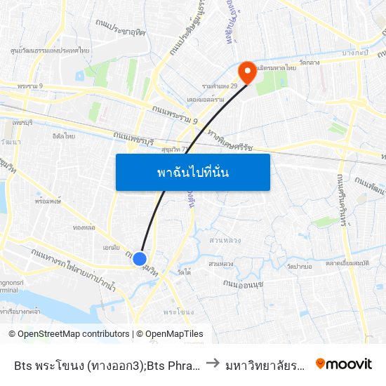 Bts พระโขนง (ทางออก3);Bts Phra Khanong (Exit 3) to มหาวิทยาลัยรามคำแหง map
