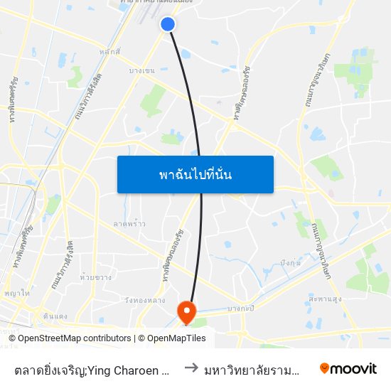 ตลาดยิ่งเจริญ;Ying Charoen Market to มหาวิทยาลัยรามคำแหง map