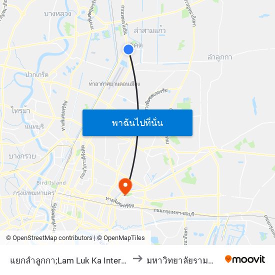 แยกลำลูกกา;Lam Luk Ka Intersection to มหาวิทยาลัยรามคำแหง map