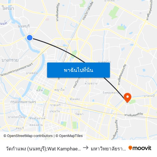 วัดกำแพง (นนทบุรี);Wat Kamphaeng (Nonthaburi) to มหาวิทยาลัยรามคำแหง map