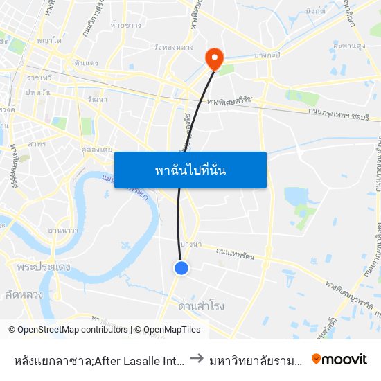 หลังแยกลาซาล;After Lasalle Intersection to มหาวิทยาลัยรามคำแหง map