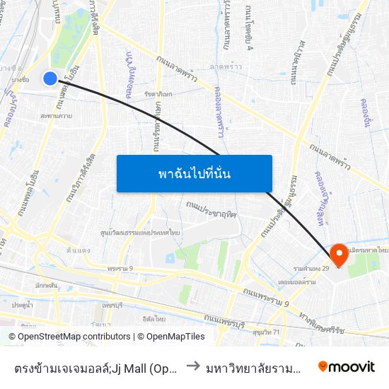 ตรงข้ามเจเจมอลล์;Jj Mall (Opposite) to มหาวิทยาลัยรามคำแหง map