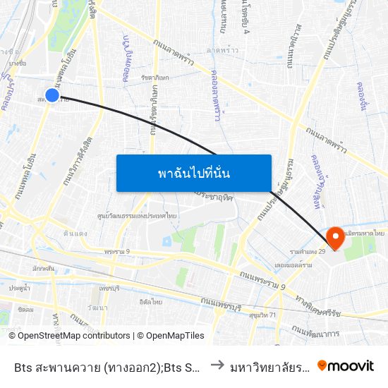 Bts สะพานควาย (ทางออก2);Bts Saphan Khwai (Exit 2) to มหาวิทยาลัยรามคำแหง map