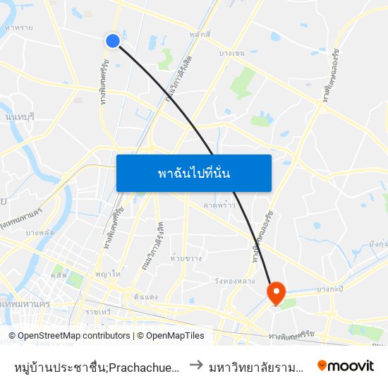 หมู่บ้านประชาชื่น;Prachachuen Village to มหาวิทยาลัยรามคำแหง map