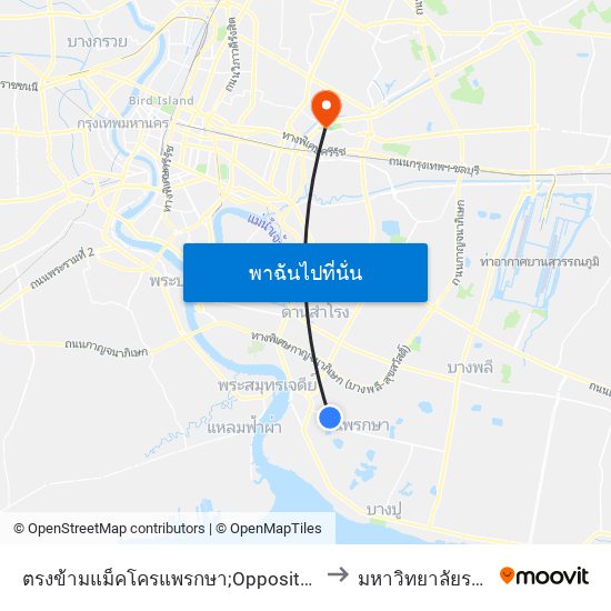 ตรงข้ามแม็คโครแพรกษา;Opposite Makro Phraeksa to มหาวิทยาลัยรามคำแหง map