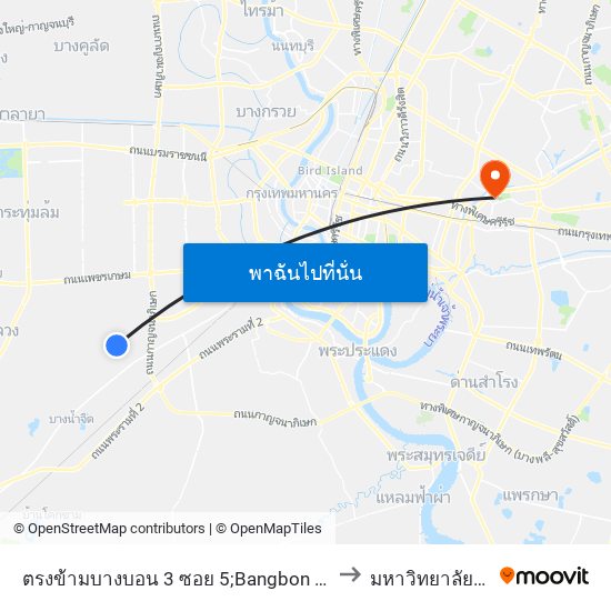 ตรงข้ามบางบอน 3 ซอย 5;Bangbon 3 Road Soi 5 (Opposite) to มหาวิทยาลัยรามคำแหง map