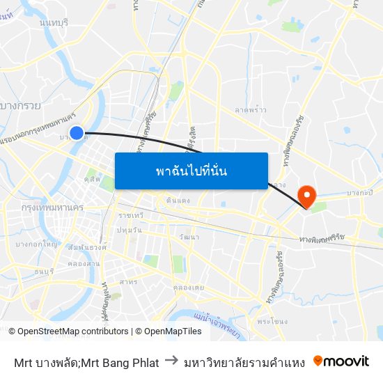 Mrt บางพลัด;Mrt Bang Phlat to มหาวิทยาลัยรามคำแหง map