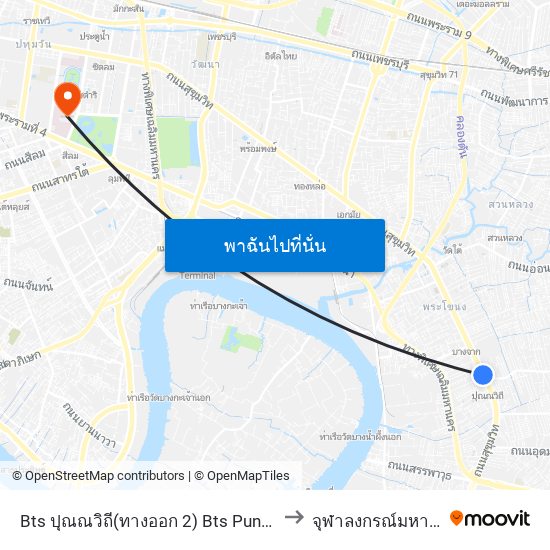 Bts ปุณณวิถี(ทางออก 2) Bts Punnawithi (Exit 2) to จุฬาลงกรณ์มหาวิทยาลัย map