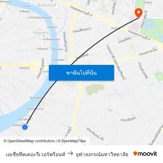 เอเชียทีคเดอะรีเวอร์ฟร้อนท์ to จุฬาลงกรณ์มหาวิทยาลัย map