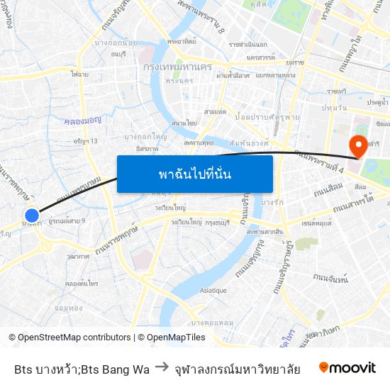 Bts บางหว้า;Bts Bang Wa to จุฬาลงกรณ์มหาวิทยาลัย map