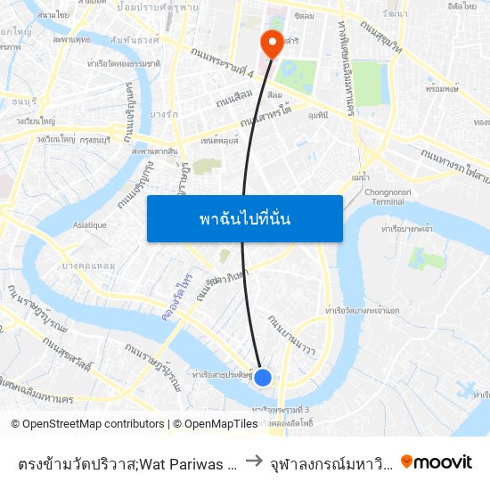 ตรงข้ามวัดปริวาส;Wat Pariwas (Opposite) to จุฬาลงกรณ์มหาวิทยาลัย map