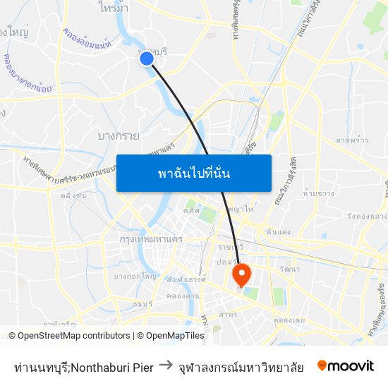 ท่านนทบุรี;Nonthaburi Pier to จุฬาลงกรณ์มหาวิทยาลัย map