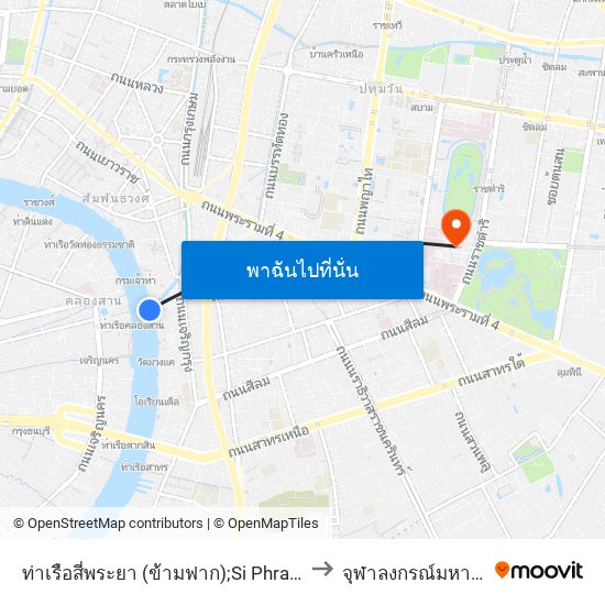 ท่าเรือสี่พระยา (ข้ามฟาก);Si Phraya Pier (Ferry) to จุฬาลงกรณ์มหาวิทยาลัย map