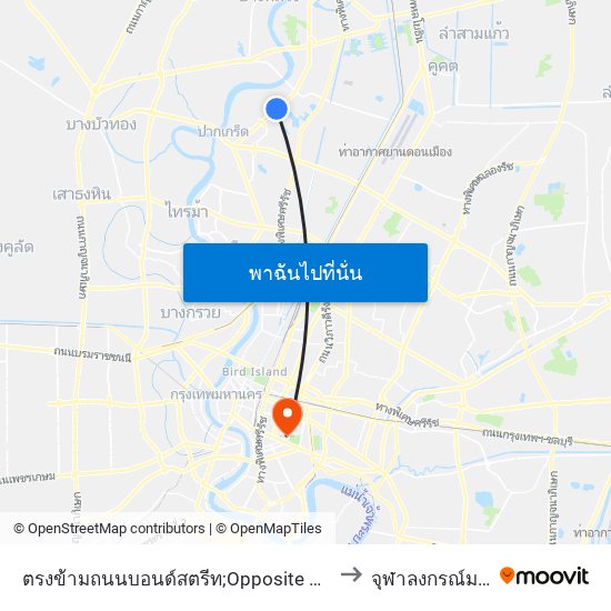 ตรงข้ามถนนบอนด์สตรีท;Opposite Muang Thong Thani Village to จุฬาลงกรณ์มหาวิทยาลัย map