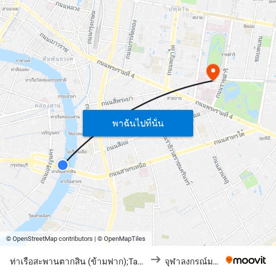 ท่าเรือสะพานตากสิน (ข้ามฟาก);Taksin Bridge Pier (Ferry) to จุฬาลงกรณ์มหาวิทยาลัย map