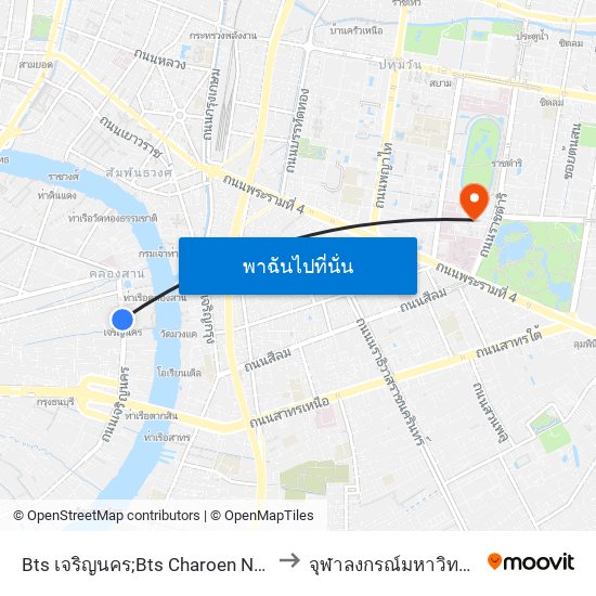 Bts เจริญนคร;Bts Charoen Nakhon to จุฬาลงกรณ์มหาวิทยาลัย map