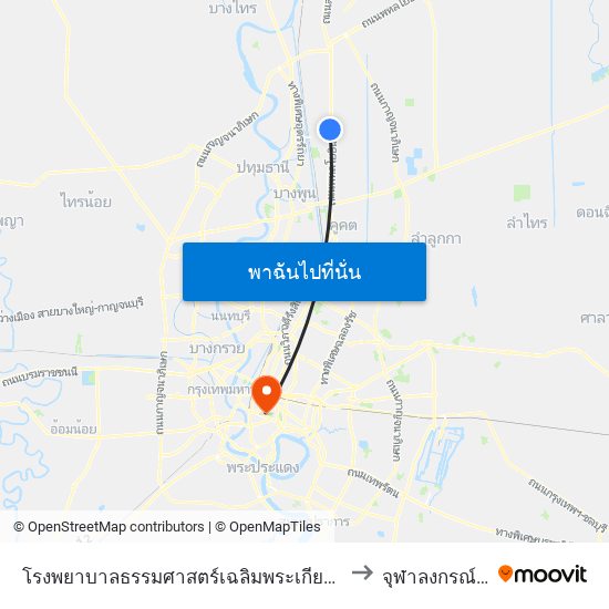 โรงพยาบาลธรรมศาสตร์เฉลิมพระเกียรติ;Thammasat University Hospital to จุฬาลงกรณ์มหาวิทยาลัย map