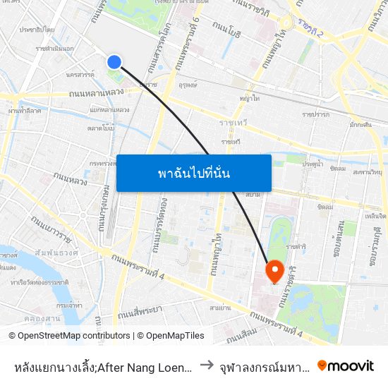 หลังแยกนางเลิ้ง;After Nang Loeng Intersection to จุฬาลงกรณ์มหาวิทยาลัย map