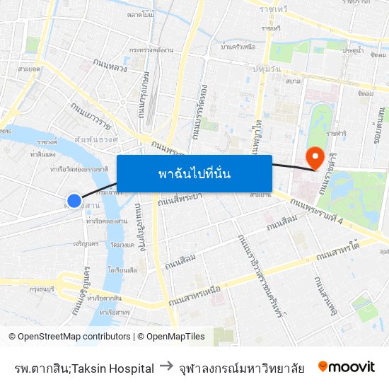 รพ.ตากสิน;Taksin Hospital to จุฬาลงกรณ์มหาวิทยาลัย map