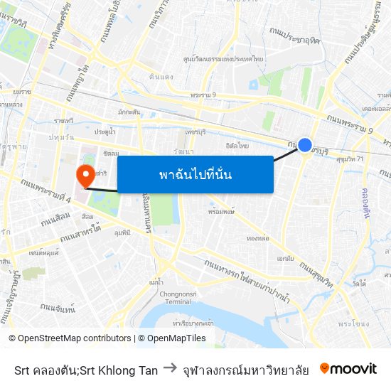 Srt คลองตัน;Srt Khlong Tan to จุฬาลงกรณ์มหาวิทยาลัย map
