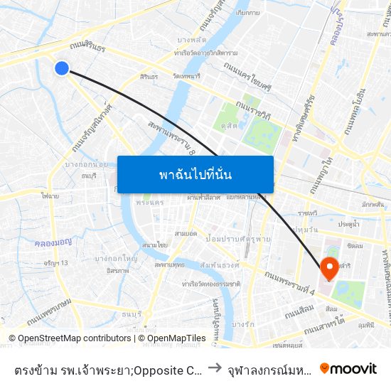 ตรงข้าม รพ.เจ้าพระยา;Opposite Chaophya Hospital to จุฬาลงกรณ์มหาวิทยาลัย map