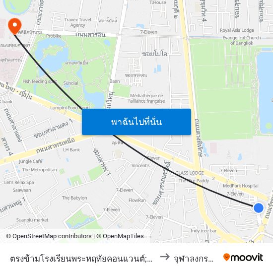 ตรงข้ามโรงเรียนพระหฤทัยคอนแวนต์;Opposite Sacred Heart Convent School to จุฬาลงกรณ์มหาวิทยาลัย map