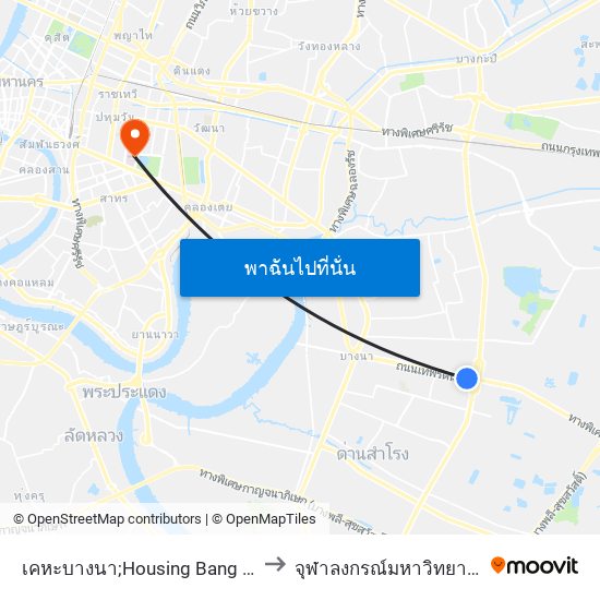 เคหะบางนา;Housing Bang Na to จุฬาลงกรณ์มหาวิทยาลัย map