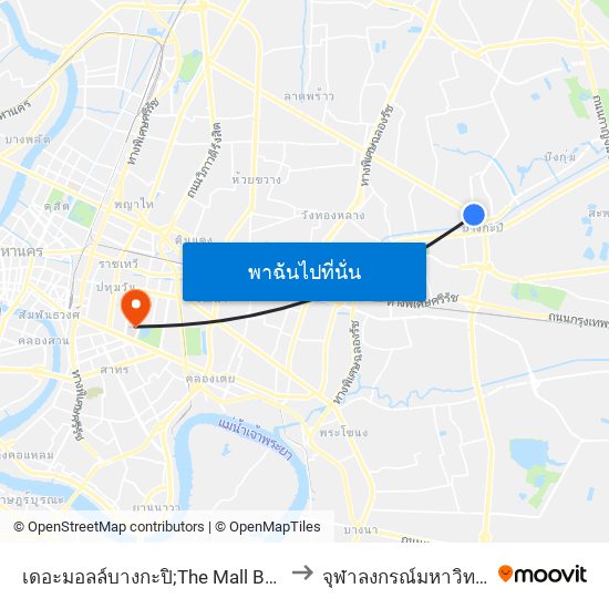 เดอะมอลล์บางกะปิ;The Mall Bangkapi to จุฬาลงกรณ์มหาวิทยาลัย map