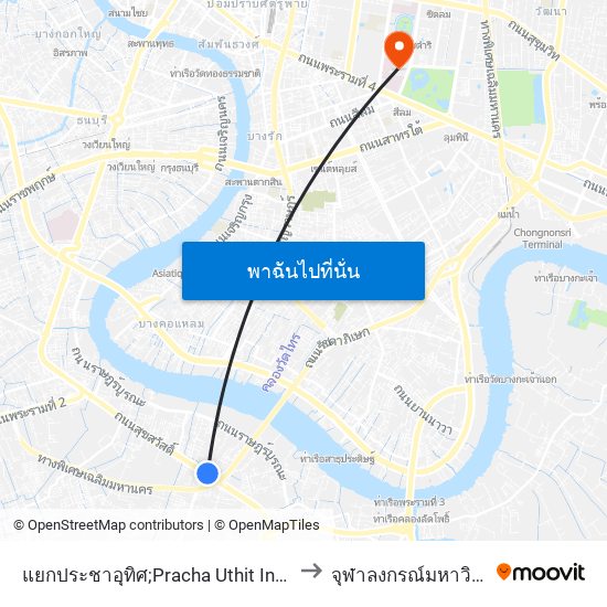 แยกประชาอุทิศ;Pracha Uthit Intersection to จุฬาลงกรณ์มหาวิทยาลัย map