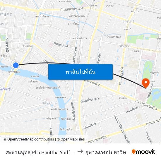 สะพานพุทธ;Pha Phuttha Yodfa Bridge to จุฬาลงกรณ์มหาวิทยาลัย map