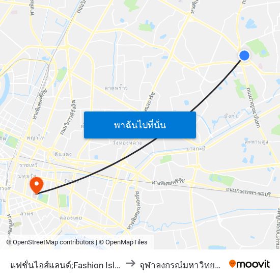 แฟชั่นไอส์แลนด์;Fashion Island to จุฬาลงกรณ์มหาวิทยาลัย map