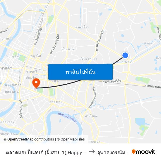 ตลาดแฮปปี้แลนด์ (ฝั่งสาย 1);Happy Land Market (Sai 1 Side) to จุฬาลงกรณ์มหาวิทยาลัย map