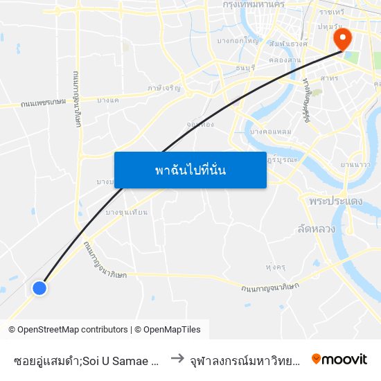 ปากทางออกซอยอู่แสมดำ;Entrance To Soi U Samae Dam to จุฬาลงกรณ์มหาวิทยาลัย map