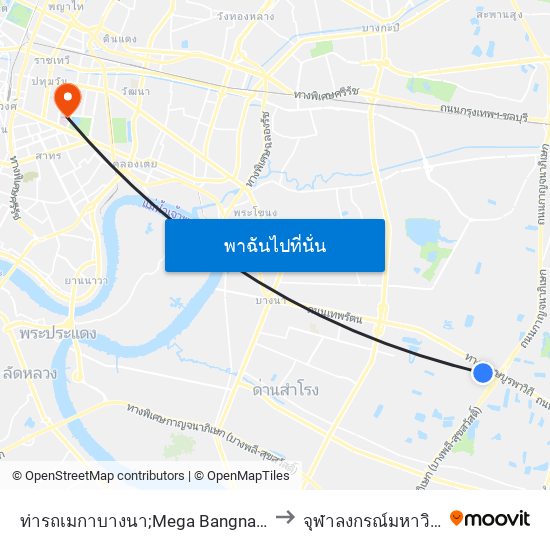 ท่ารถเมกาบางนา;Mega Bangna (Terminal) to จุฬาลงกรณ์มหาวิทยาลัย map