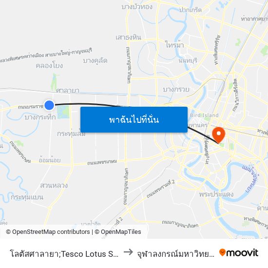 โลตัสศาลายา;Tesco Lotus Salaya to จุฬาลงกรณ์มหาวิทยาลัย map