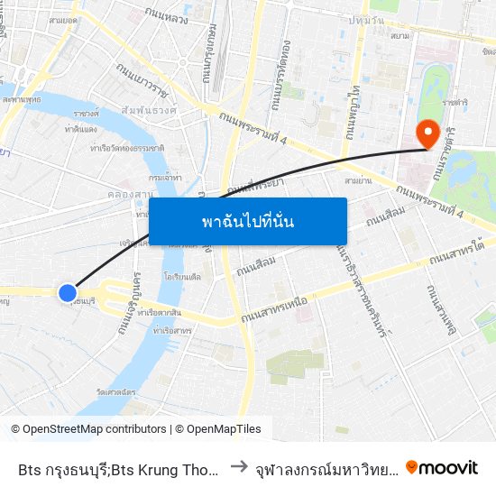 Bts กรุงธนบุรี;Bts Krung Thon Buri to จุฬาลงกรณ์มหาวิทยาลัย map