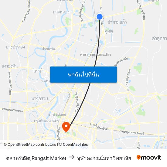 ตลาดรังสิต;Rangsit Market to จุฬาลงกรณ์มหาวิทยาลัย map