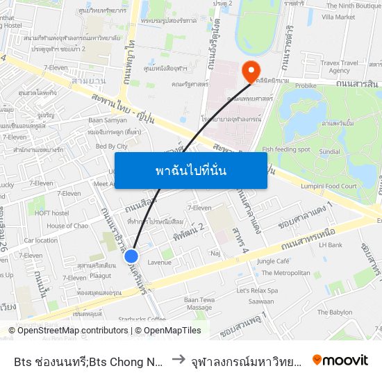 Bts ช่องนนทรี;Bts Chong Nonsi to จุฬาลงกรณ์มหาวิทยาลัย map