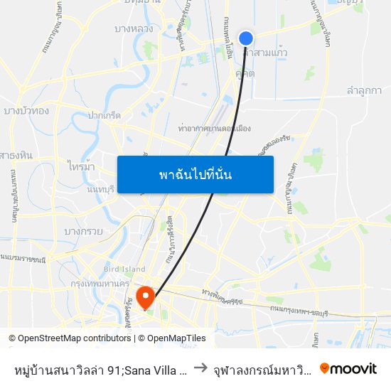 หมู่บ้านสนาวิลล่า 91;Sana Villa Village 91 to จุฬาลงกรณ์มหาวิทยาลัย map