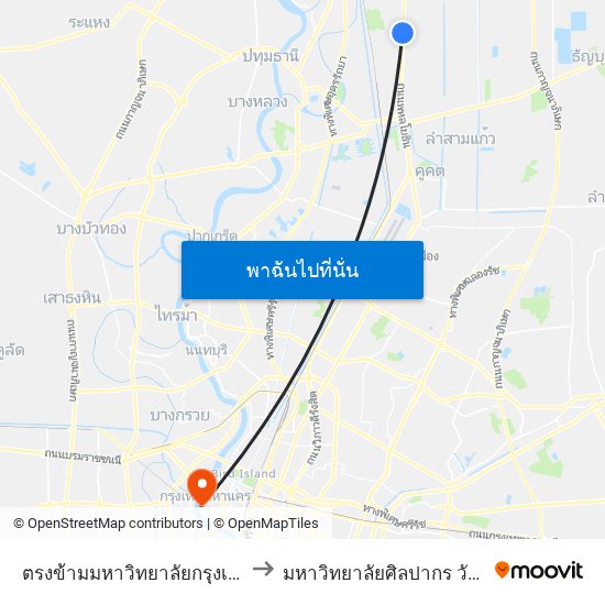 ตรงข้ามมหาวิทยาลัยกรุงเทพรังสิต to มหาวิทยาลัยศิลปากร วังท่าพระ map