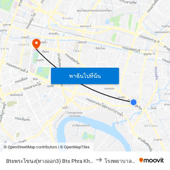 Btsพระโขนง(ทางออก3) Bts Phra Khanong (Exit 3) to โรงพยาบาลตำรวจ map