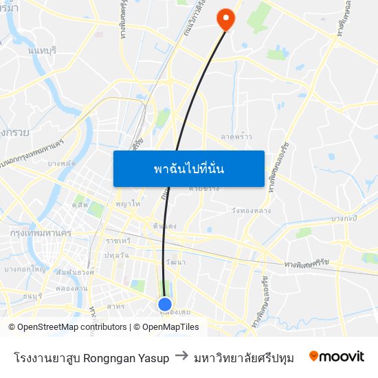 โรงงานยาสูบ Rongngan Yasup to มหาวิทยาลัยศรีปทุม map